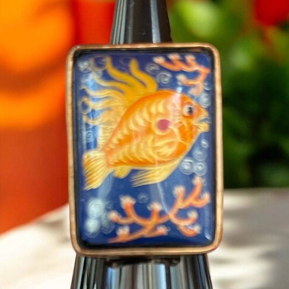 Amy Kahn Russell Hand-Painted Fish Bronze & Sterling Silver Statement Ring - Picture 2 of 6